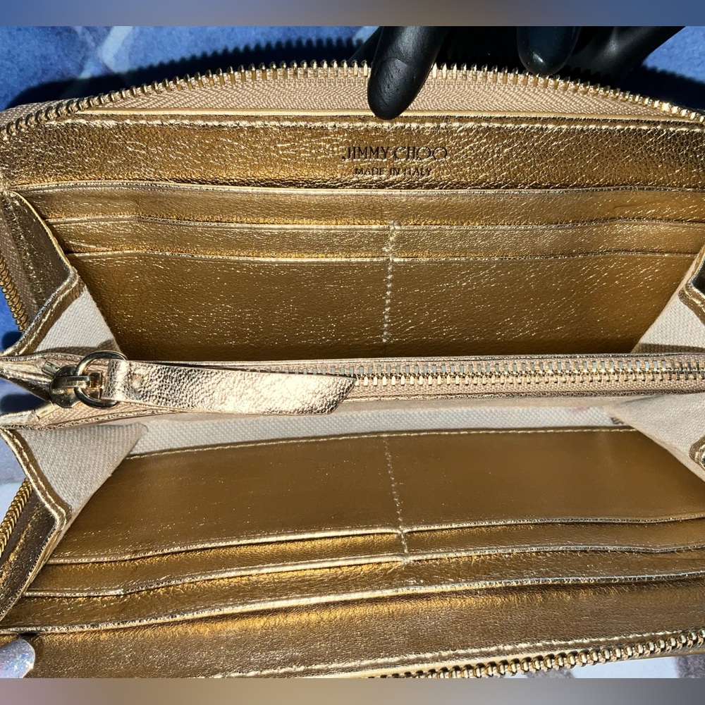 SOLD- Jimmy Choo Bettina Gold Zip Around Wallet - Picture 12 of 16